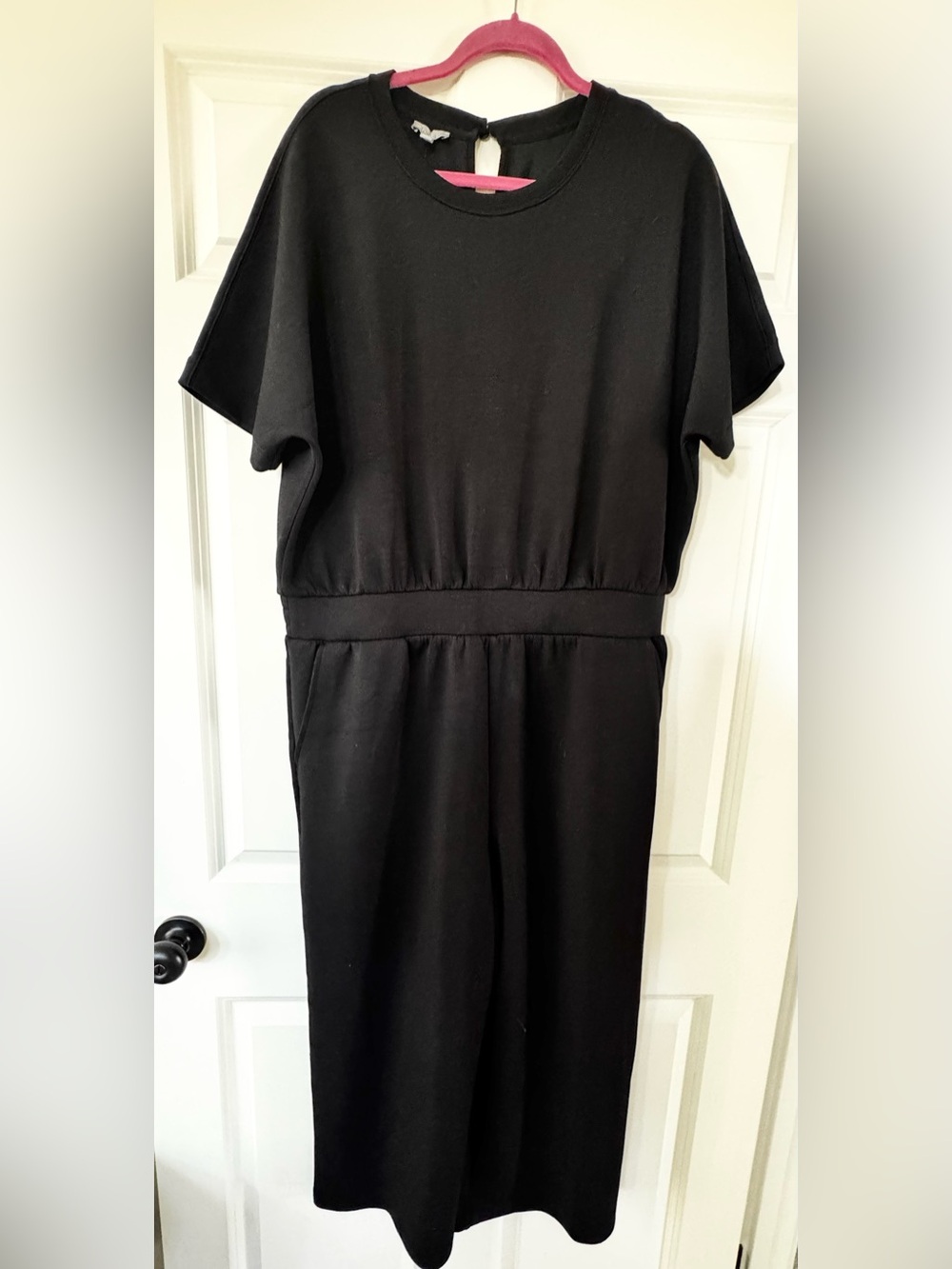 NWT T By Talbots AirKnit Stretch Short Sleeve Wide Crop Jumpsuit Black